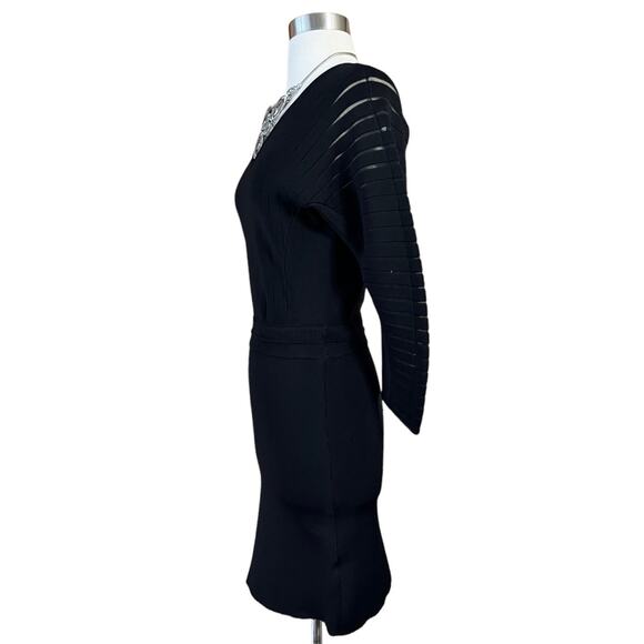 YIGAL AZROUEL Knit Dress Black V-Neck Sheath 3/4 Sleeves Designer Small EUC - Picture 5 of 12